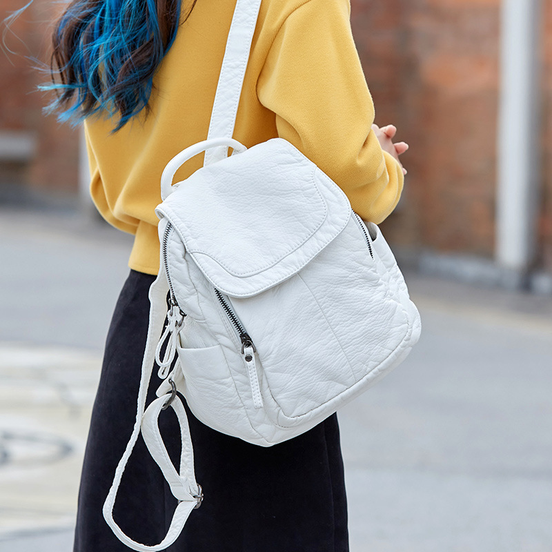 Fashion Backpack Women - Women's Backpack White Washed Leather Backpack